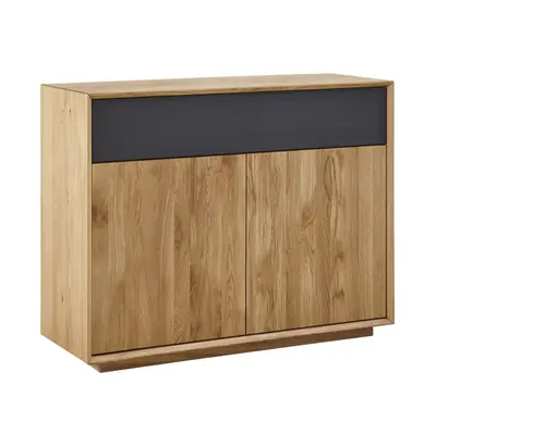 Sideboard Missoula - Asteiche massiv, natur geölt - Schublade mit Glas anthrazit