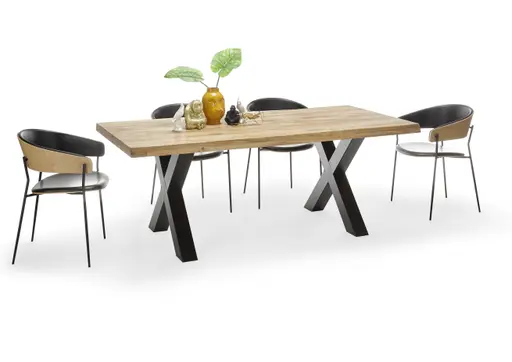 Esstisch - LB ca. 220x100 cm, Wildeiche massiv geölt, Baumkante, Schwarz