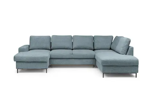 Wohnlandschaft - Longchair links mit 2-Sitzer und Ecke rechts, Stoff, Azur