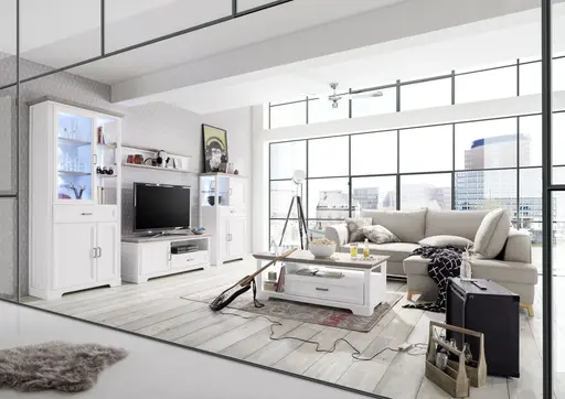 TV-Unterteil - Weiß, Eiche Dekor