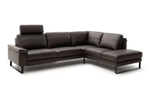 Ecksofa Enna - 3-Sitzer mit Ecke rechts, Leder Mocca