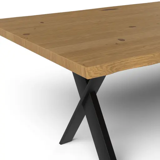 Esstisch 3100 - LB ca. 200x100 cm, Asteiche massiv, Waldkante, Kreuzfuß, Schwarz