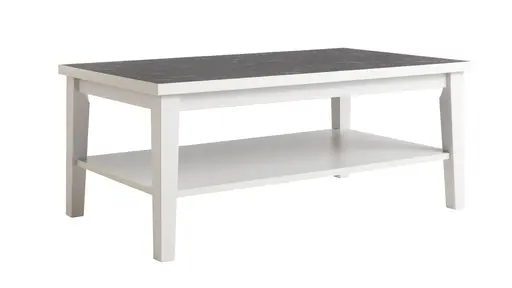 Couchtisch Stafford - LBH ca. 110x65x46 cm, Lack Kreide, HPL schwarzgrau marmoriert