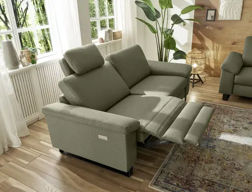 Sofa CALM PLUS 2.0 - 3-Sitzer, Relaxfunktion teilmotorisch inkl. Kopftstütze, Stoff, Olive