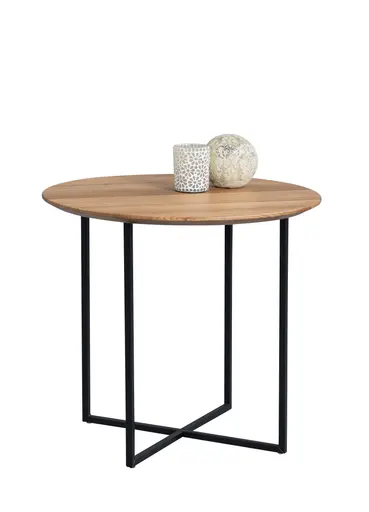 Couchtisch - Ø/H ca. 60x56 cm, Wildeiche massiv geölt, Schwarz