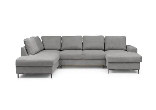Wohnlandschaft - Ecke links mit 2-Sitzer und Longchair rechts, Stoff, Grau