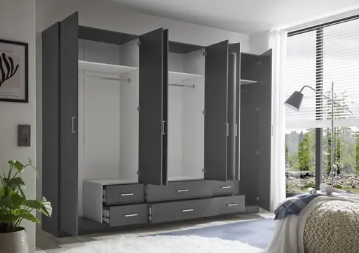 Drehtürenschrank- B ca. 271 cm, Graphit, Spiegel