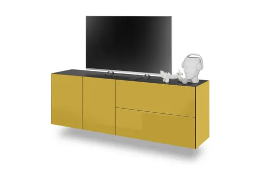 Lowboard - B ca. 181 cm, Goldgelb, Keramikoptik