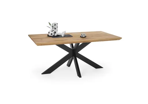 Esstisch SITTING EASY - LB ca. 160x90 cm, Wildeiche massiv geölt, Schweizer Kante, Schwarz