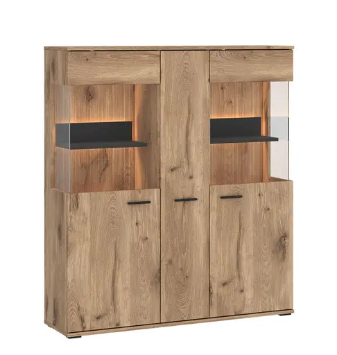 Highboard - mit Beleuchtung, Viking Eiche Nachbildung, Anthrazit