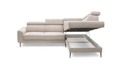 Ecksofa CHARIS - 2-Sitzer, Ecke rechts inkl. Schlaffunktion und Bettkasten, Microfaser, Sand