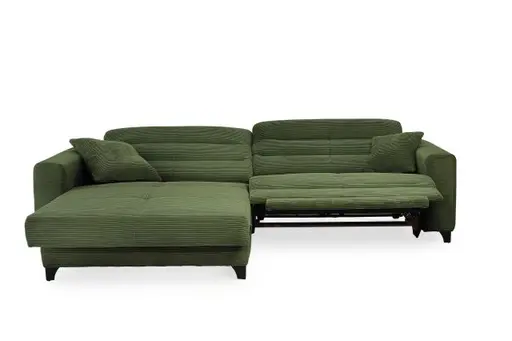 Ecksofa JAROM - 3-Sitzer, Ecke rechts inkl. Relaxfunktion (motorisch) und Kopfteil verstellbar, Stoff, Grün