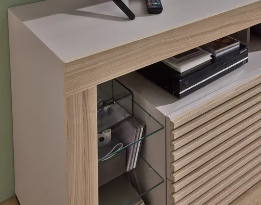 TV-Lowboard - mit Beleuchtung, B ca. 179 cm, Kaschmir, Riva Eiche Nachbildung