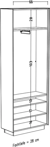 Garderobenschrank - mit Beleuchtung, B ca. 72 cm, Anthrazit, Eiche massiv
