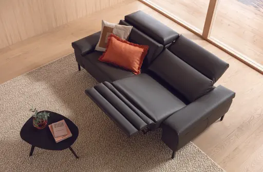 Sofa Braska - 3-Sitzer, inkl. Relaxfunktion (motorisch), Kopfstütze/Armlehne verstellbar, Leder, Anthrazit