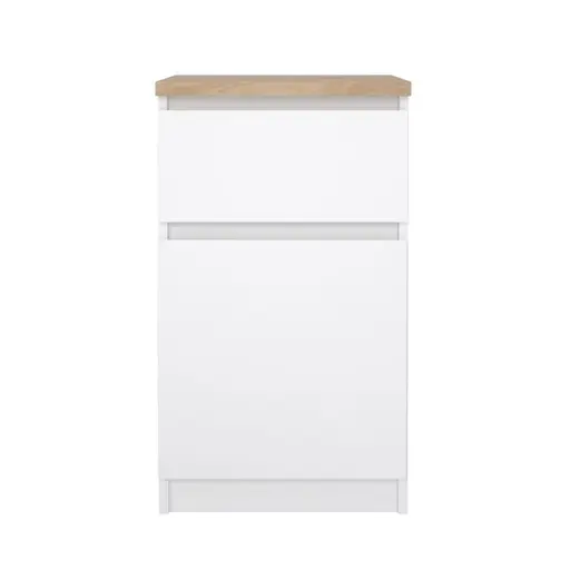 Nachtkonsole- B ca. 40 cm, Weiß, Hochglanz, Eiche Dekor