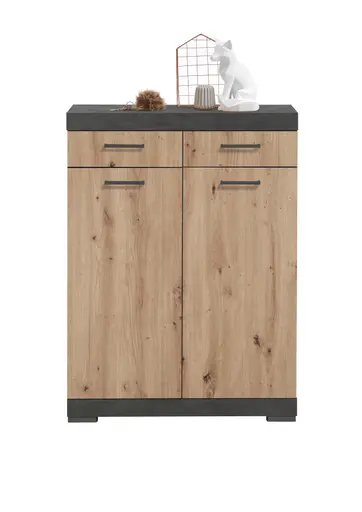 Kommode- Grau, Eiche Dekor