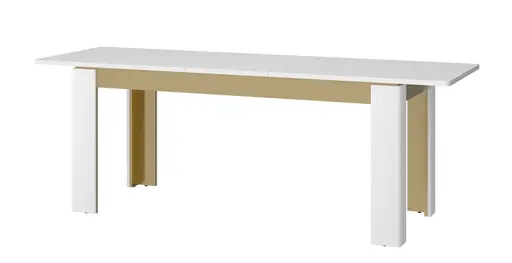 Esstisch - ausziehbar, LB ca. 160x90 cm, Alpinweiß, Goldfarben, Weiß Hochglanz