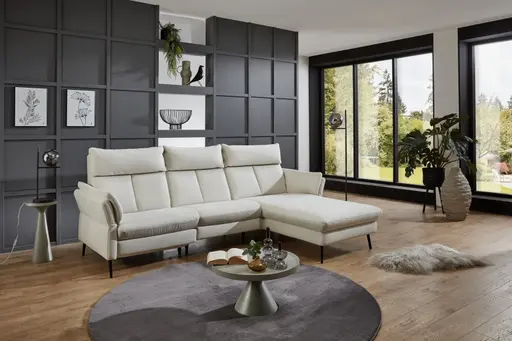 Ecksofa - 2-Sitzer mit Longchair rechts, Stoff, Creme