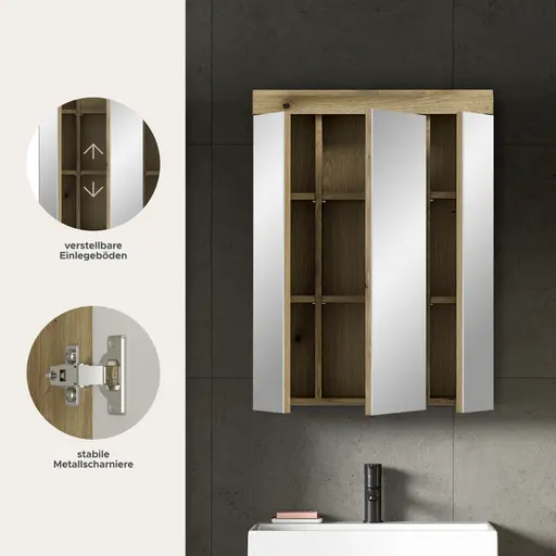 Spiegelschrank - B ca. 60 cm, Evoke Eiche Nachbildung