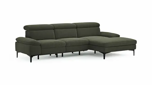 Ecksofa Felipa - 2,5-Sitzer mit Longchair rechts inkl. Armlehne verstellbar und Rückenlehne/Sitztiefe verstellbar (motorisch), Stoff, Dunkelgrün