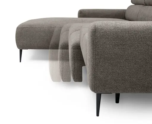 Ecksofa - Longchair links mit 2-Sitzer, Sitzvorzug motorisch, Kopfteil verstellbar, Stoff, Sand