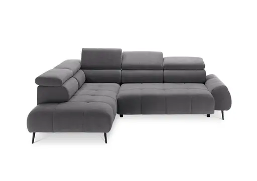 Ecksofa - Ecke links mit 2-Sitzer, Sitzvorzug motorisch, Kopfteil verstellbar, Stoff, Grau