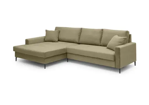 Ecksofa - Longchair links mit 3-Sitzer, Stoff, Olive