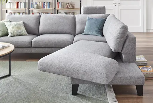 Ecksofa Oviedo - 2,5-Sitzer mit Ecke rechts inkl. Drehsitz, Stoff, Grau