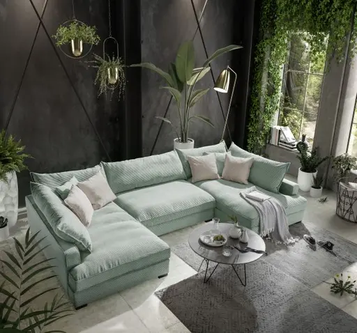 Wohnlandschaft - Longchair links, 2-Sitzer, Ecke rechts, Stoff, Mint