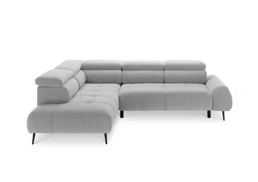 Ecksofa - Ecke links mit 2-Sitzer, Sitzvorzug motorisch, Kopfteil verstellbar, Stoff, Hellgrau