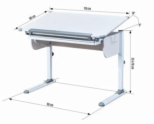 Schreibtisch - höhenverstellbar, LB ca. 110x68 cm, Weiß