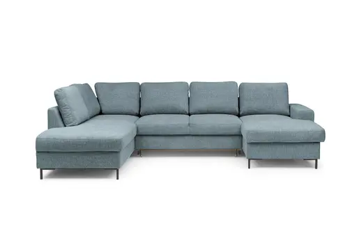 Wohnlandschaft - Ecke links mit 2-Sitzer und Longchair rechts, Stoff, Azur