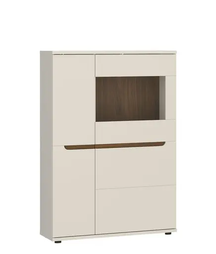 Vitrine - B ca. 90 cm, Kaschmir, Nussbaum Nachbildung