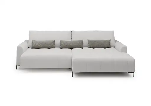 Ecksofa - 2-Sitzer mit Longchair rechts, Sitztiefe verstellbar motorisch, Stoff, Silbergrau
