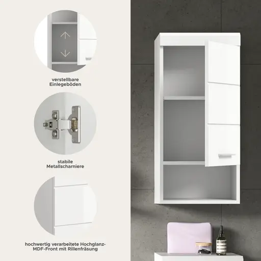 Hängeschrank - B ca. 37 cm, Weiß, Weiß Hochglanz