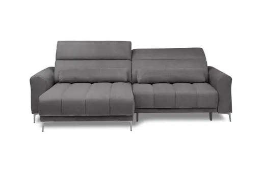 Ecksofa MINAO - 1,5-Sitzer mit Longchair rechts, Sitztiefe verstellbar motorisch, Kopfteil verstellbar, Stoff, Graphite