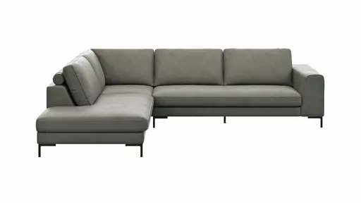 Ecksofa Solano - Ecke Links, 2,5-Sitzer, Leder, Hellgrau