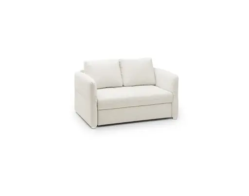 Sofa JORDEN - 1,5-Sitzer inkl. Schlaffunktion mit Bettkasten, verstellbare Armlehnen, Stoff, Creme