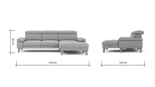 Ecksofa Hudson - 2,5-Sitzer mit Longchair rechts inkl. Kopfteil verstellbar, Stoff, Kupfer