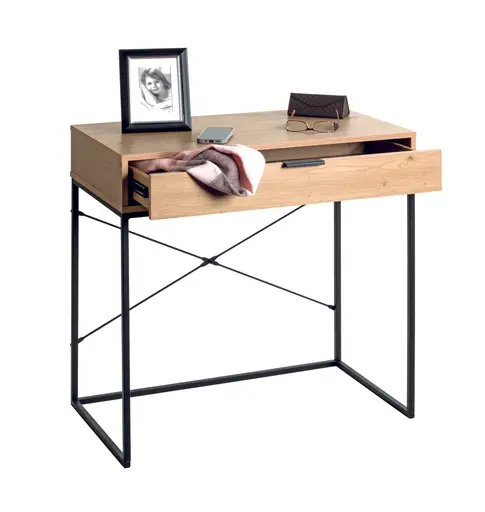 Schreibtisch - LB ca. 80x46 cm, Eiche hell Nachbildung, Schwarz