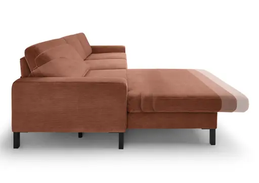 Ecksofa CALM MOVE 2.0 - Longchair links mit 2,5-Sitzer, Schlaffunktion, Feincord, Rost
