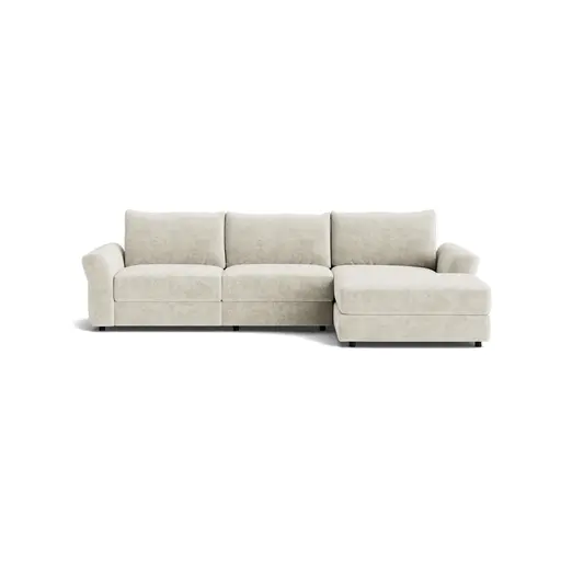 Ecksofa Almeria - 2-Sitzer mit Longchair rechts inkl. 1 Relaxfunktion motorisch, Stoff, Offwhite