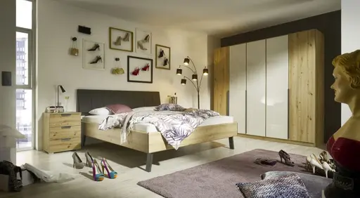 Bettanlage REELA- Liegefläche ca. 180x200 cm, Eiche Dekor, Dunkelgrau