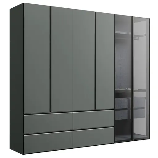 Drehtürenschrank Solina Perry/Gola - B ca. 273 cm, Lack matt, opal, Glas grau schattiert