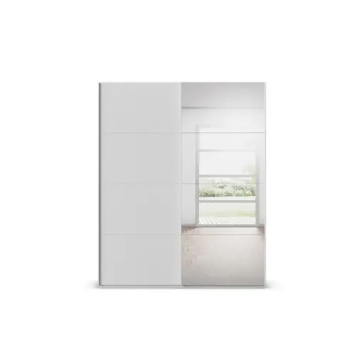 Schwebetürenschrank ROVERO- B ca. 181 cm,  Hellgrau, Spiegel