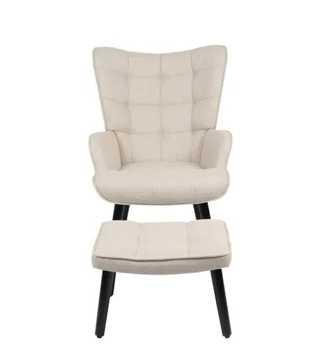 Sessel mit Hocker - Stoff, Beige