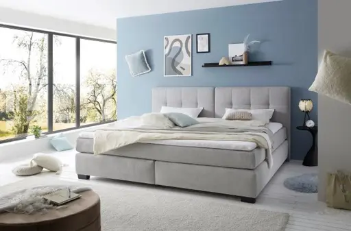 Boxspringbett JILA- Ligefläche ca. 240x200 cm, Stoff, Hellgrau
