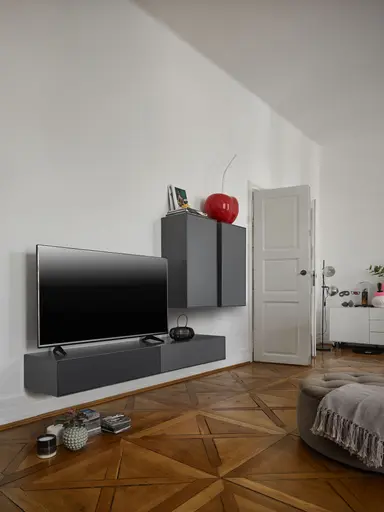 Wohnwand Edge - B ca. 180 cm, Lack, Graphit