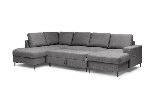 Wohnlandschaft - Ecke links mit 2-Sitzer und Longchair rechts, Stoff, Anthrazit